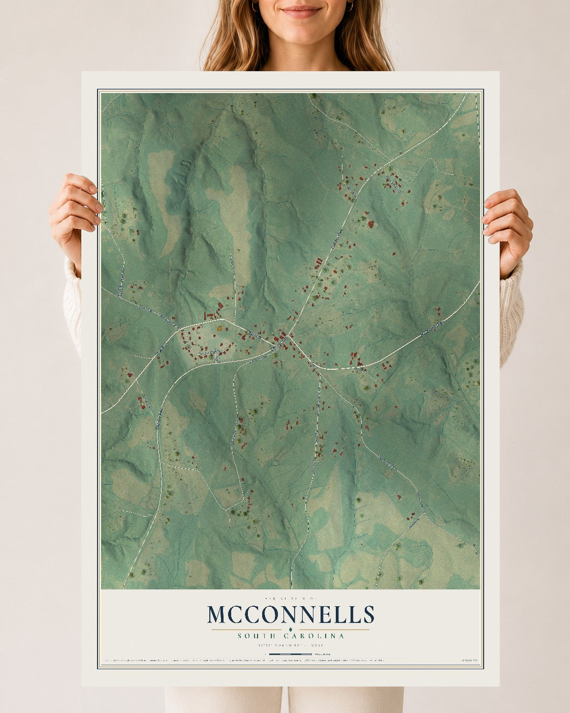 Map of McConnells, South Carolina, 24 x 36 inch unframed archival matte print