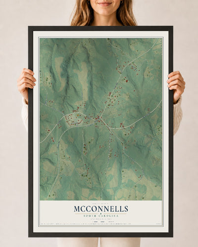 Map of McConnells, South Carolina, 24 x 36 inch print in a black wood frame