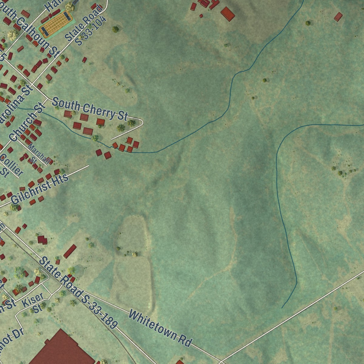 Second close-up of the map of McCormick, South Carolina print showing more streets and buildings