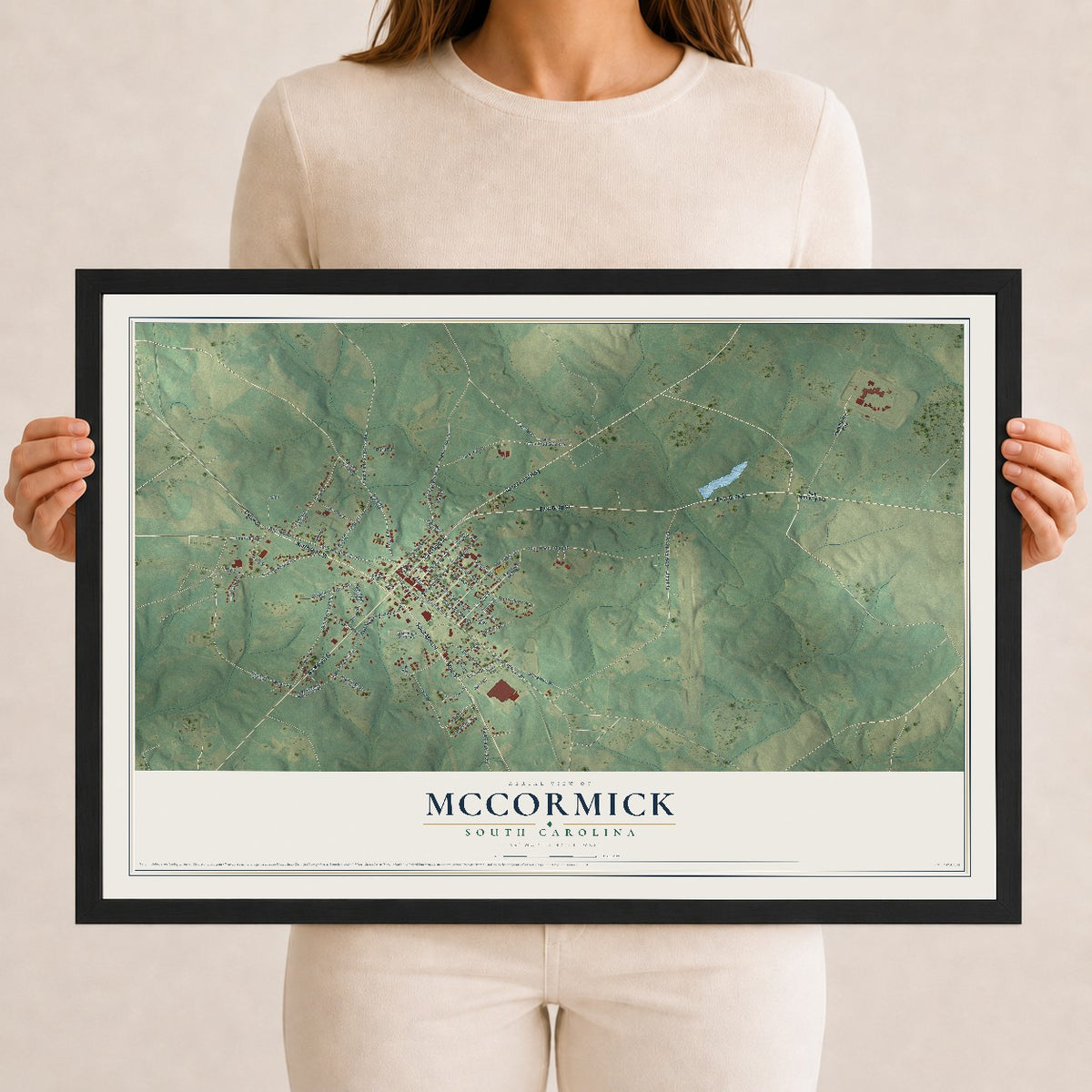 Map of McCormick, South Carolina, 12 x 18 inch print in a black wood frame