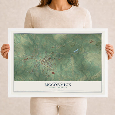 Map of McCormick, South Carolina, 12 x 18 inch print in a white wood frame