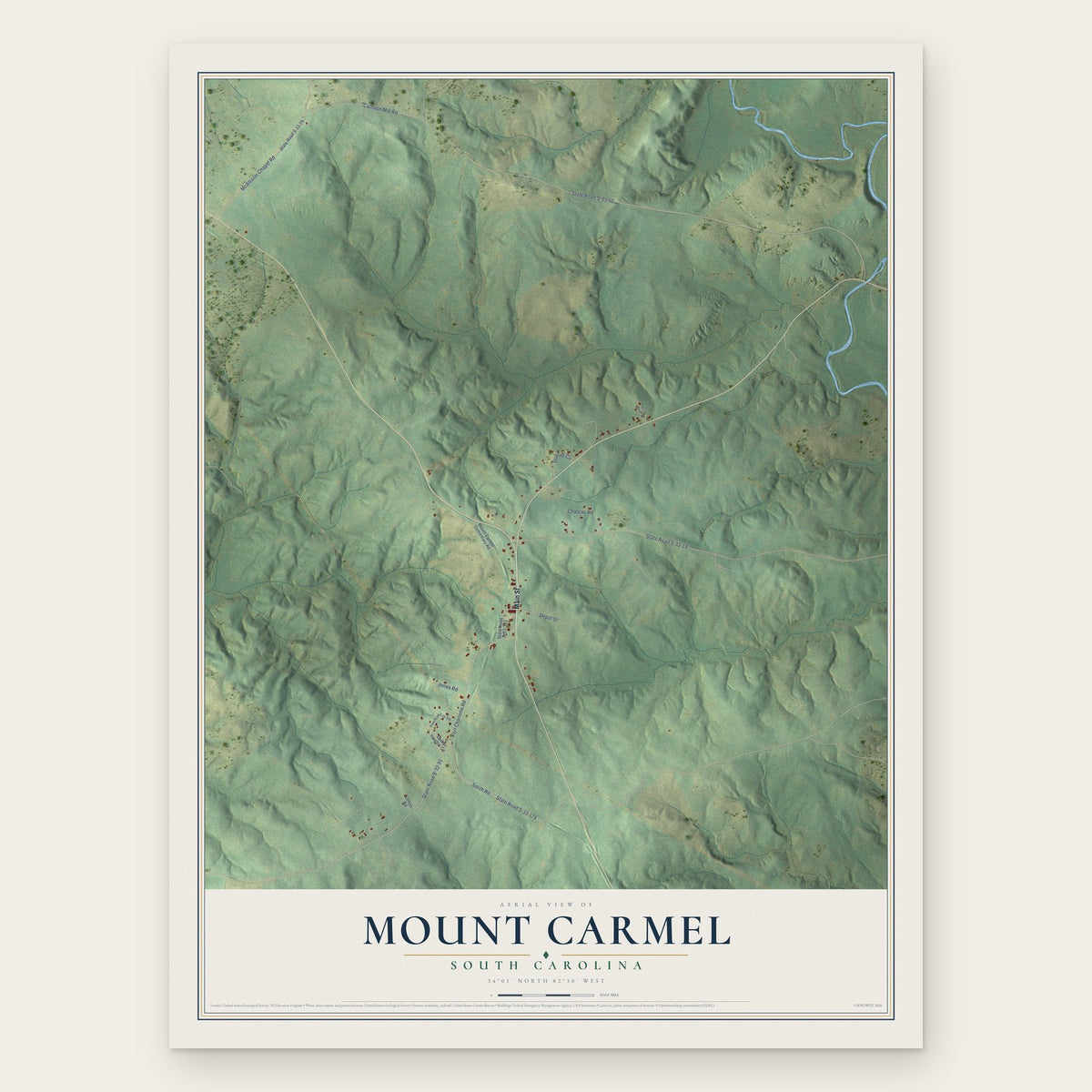Mount Carmel, South Carolina map print, the full design