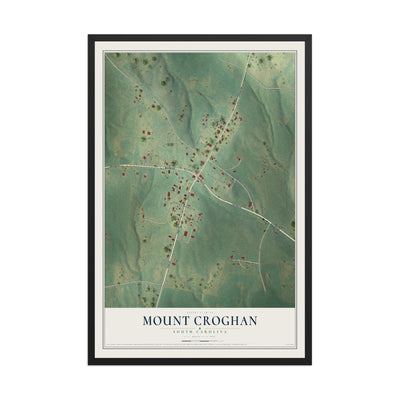 Map of Mount Croghan, South Carolina, 12 x 18 inch print in a black wood frame