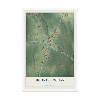 Map of Mount Croghan, South Carolina, 12 x 18 inch print in a white wood frame