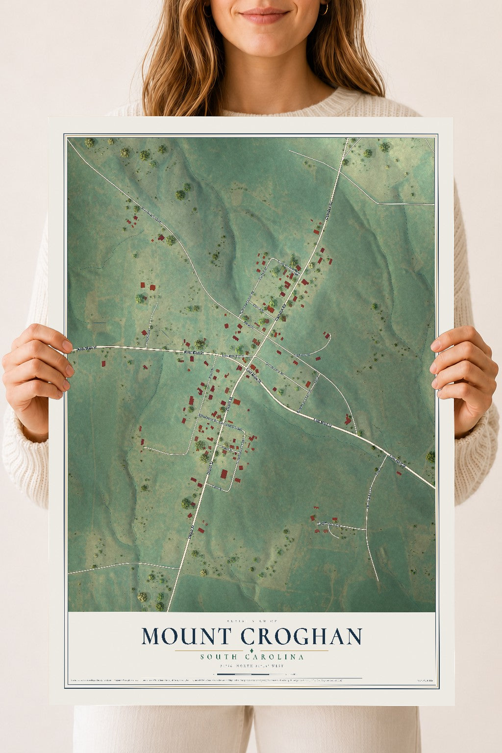 Map of Mount Croghan, South Carolina, 18 x 24 inch unframed archival matte print