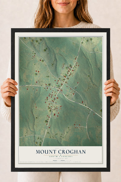 Map of Mount Croghan, South Carolina, 18 x 24 inch print in a black wood frame