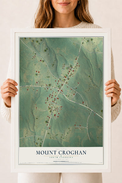Map of Mount Croghan, South Carolina, 18 x 24 inch print in a white wood frame