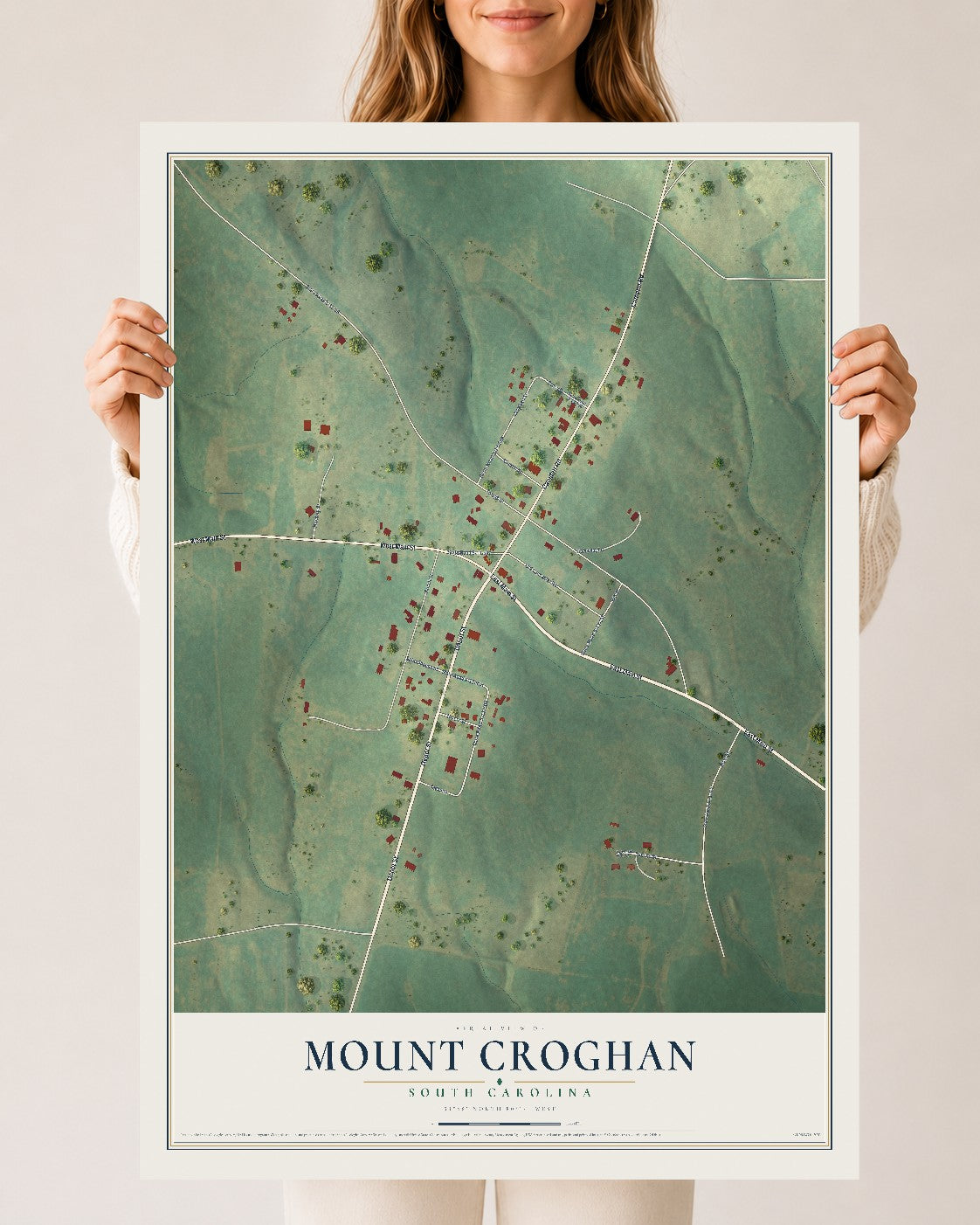 Map of Mount Croghan, South Carolina, 24 x 36 inch unframed archival matte print