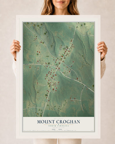 Map of Mount Croghan, South Carolina, 24 x 36 inch print in a white wood frame