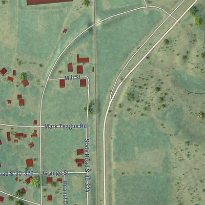 Close-up of the map of Mountville, South Carolina print showing street and building detail