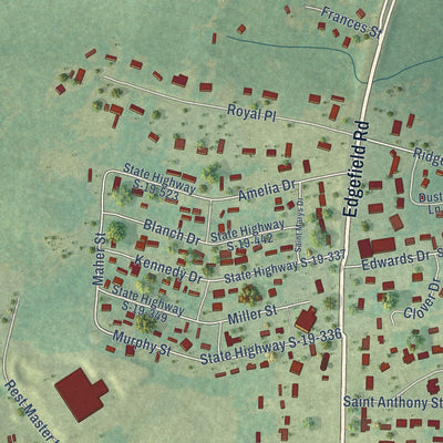 Close-up of the map of Murphys Estates, South Carolina print showing street and building detail