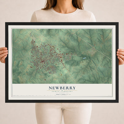 Map of Newberry, South Carolina, 18 x 24 inch print in a black wood frame