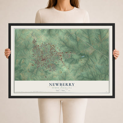 Map of Newberry, South Carolina, 24 x 36 inch print in a black wood frame