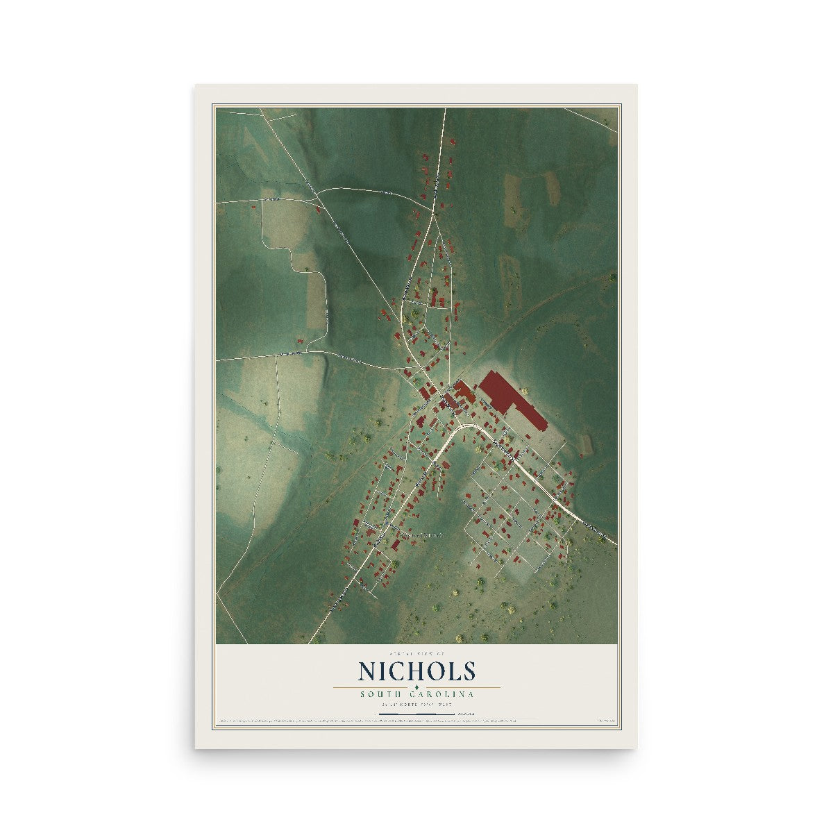 Map of Nichols, South Carolina, 12 x 18 inch unframed archival matte print