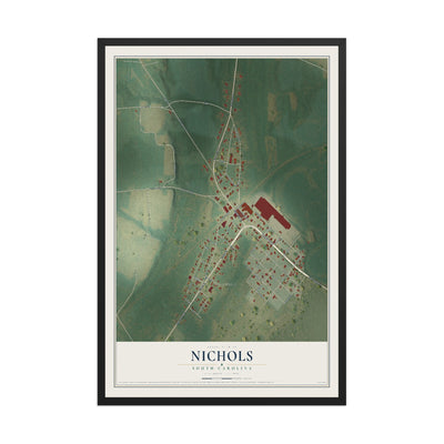 Map of Nichols, South Carolina, 12 x 18 inch print in a black wood frame