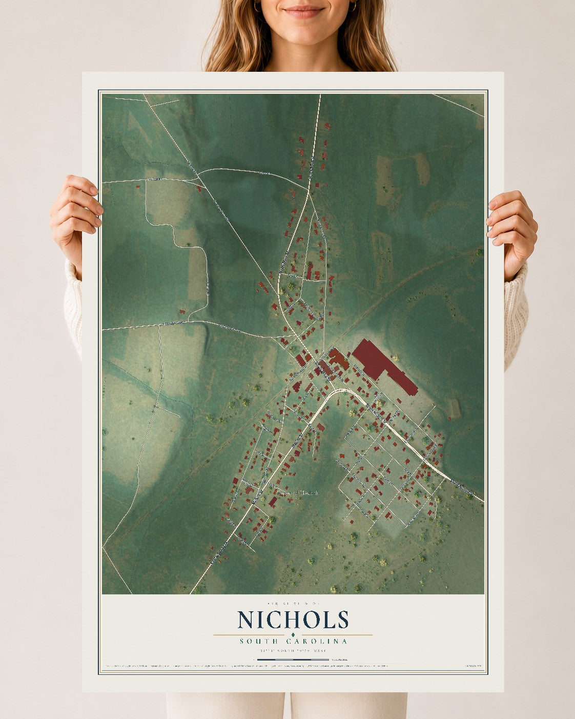 Map of Nichols, South Carolina, 24 x 36 inch unframed archival matte print