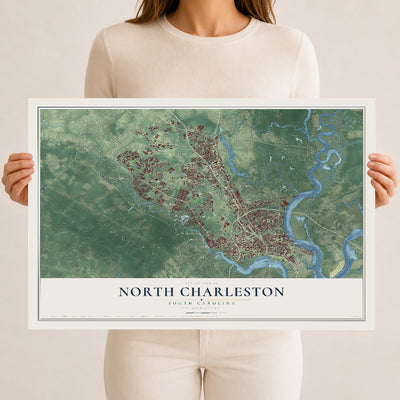 Map of North Charleston, South Carolina, 12 x 18 inch unframed archival matte print