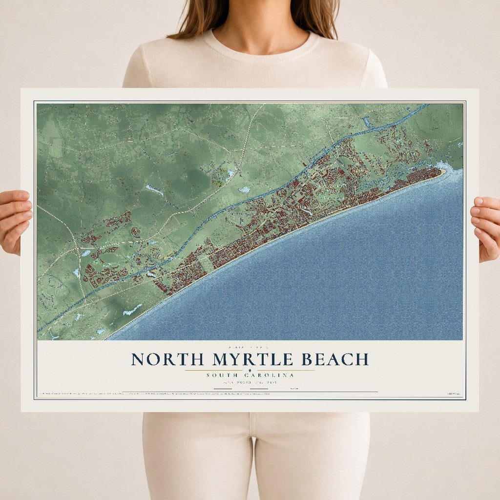 Map of North Myrtle Beach, South Carolina, 18 x 24 inch unframed archival matte print