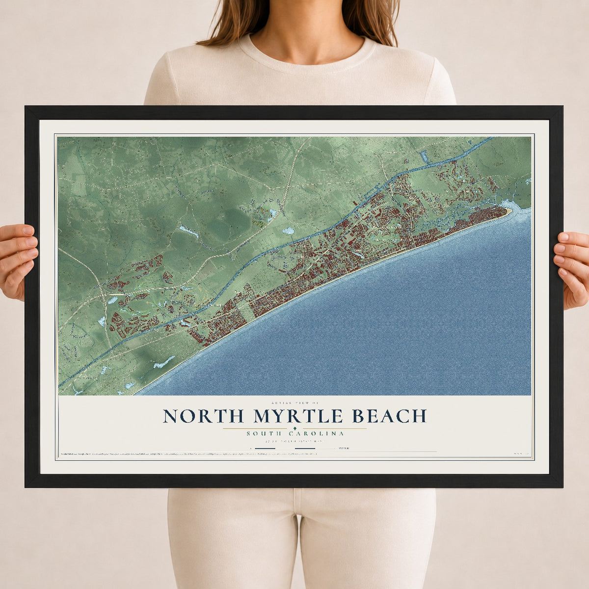 Map of North Myrtle Beach, South Carolina, 18 x 24 inch print in a black wood frame