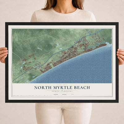 Map of North Myrtle Beach, South Carolina, 18 x 24 inch print in a black wood frame