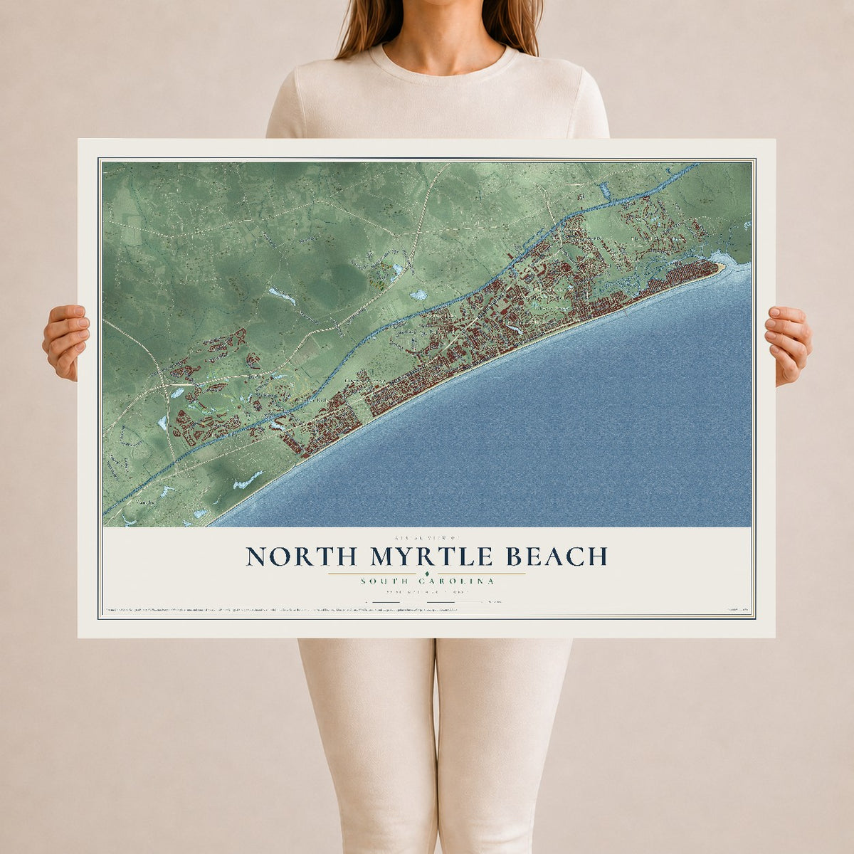 Map of North Myrtle Beach, South Carolina, 24 x 36 inch unframed archival matte print