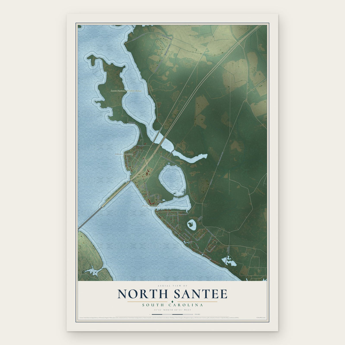 North Santee, South Carolina map print, the full design