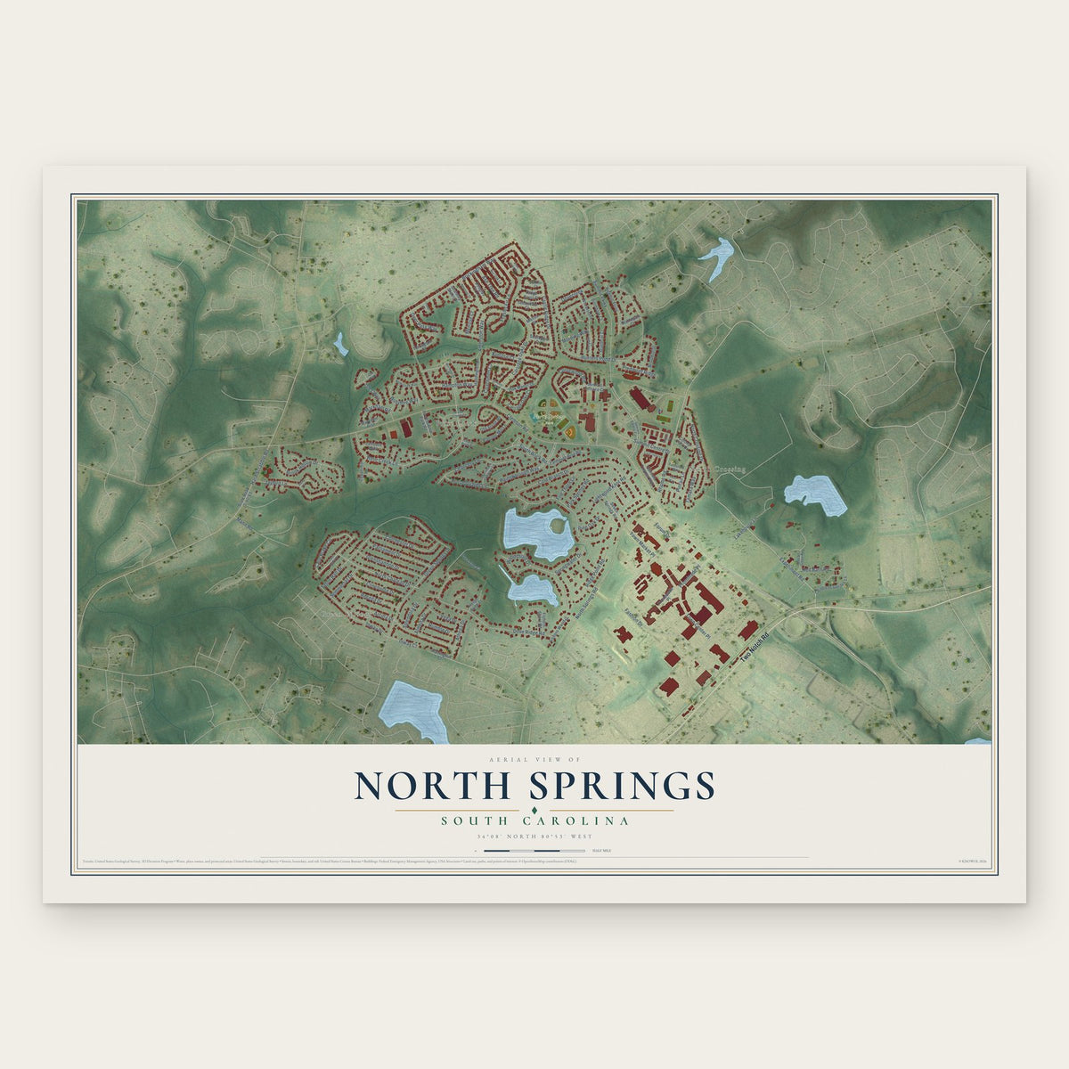 North Springs, South Carolina map print, the full design