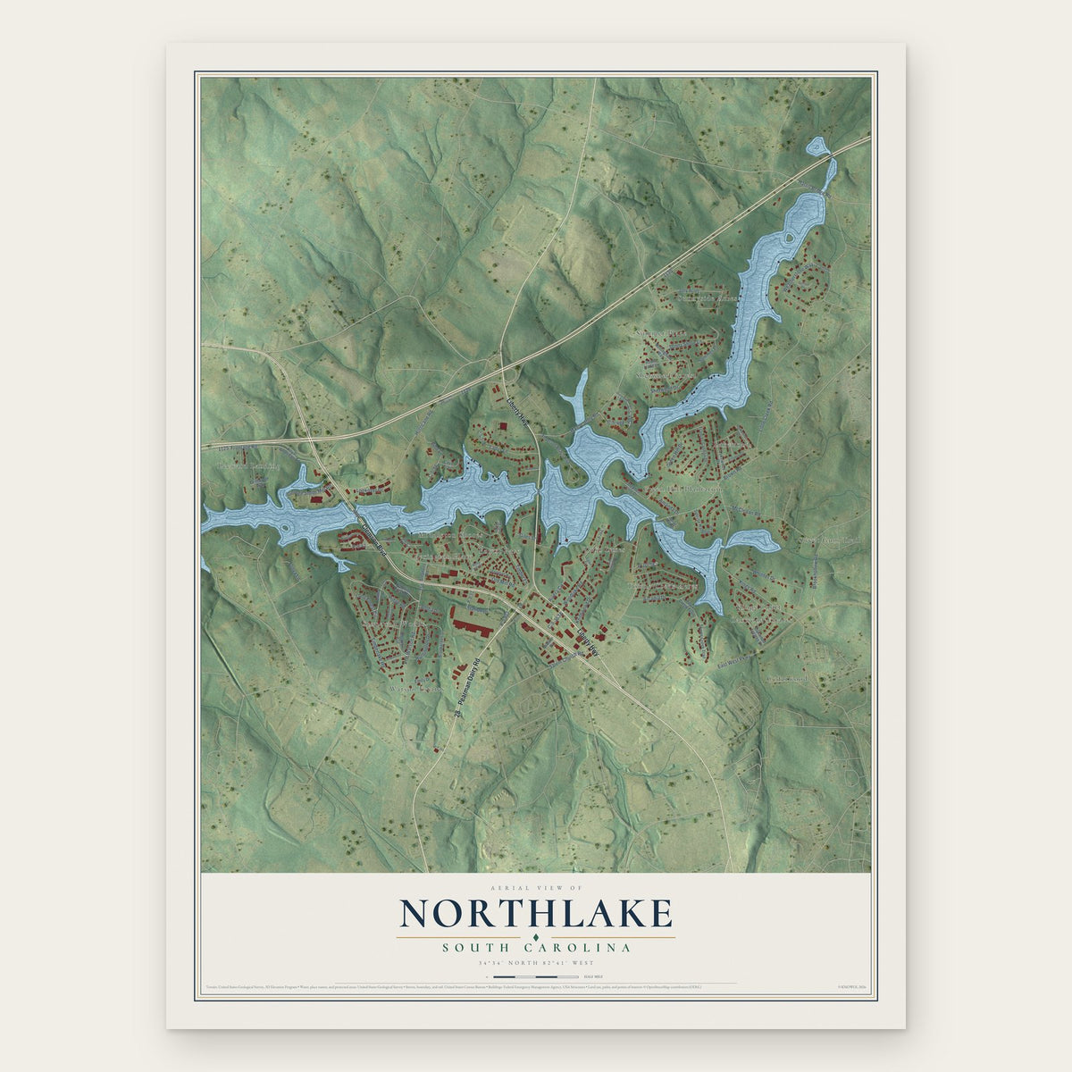 Northlake, South Carolina map print, the full design