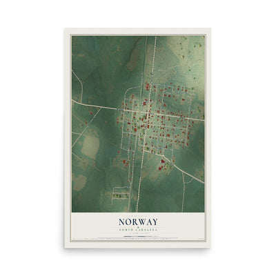 Map of Norway, South Carolina, 12 x 18 inch unframed archival matte print