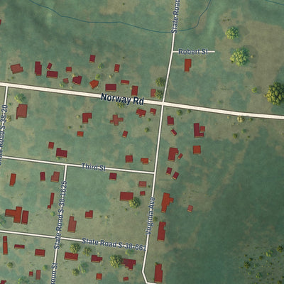 Second close-up of the map of Norway, South Carolina print showing more streets and buildings
