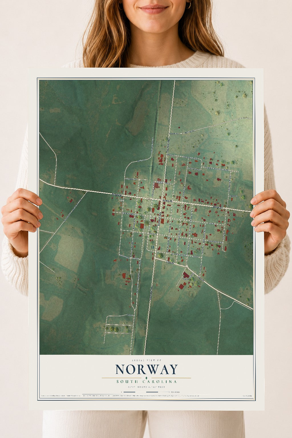 Map of Norway, South Carolina, 18 x 24 inch unframed archival matte print