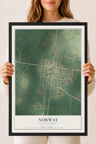 Map of Norway, South Carolina, 18 x 24 inch print in a black wood frame