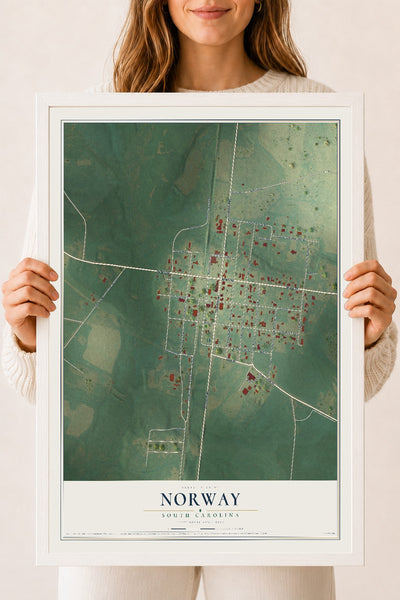 Map of Norway, South Carolina, 18 x 24 inch print in a white wood frame