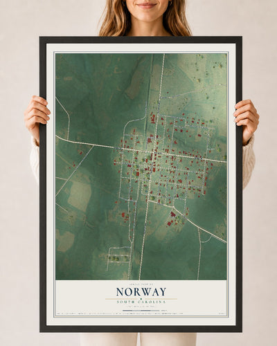 Map of Norway, South Carolina, 24 x 36 inch print in a black wood frame