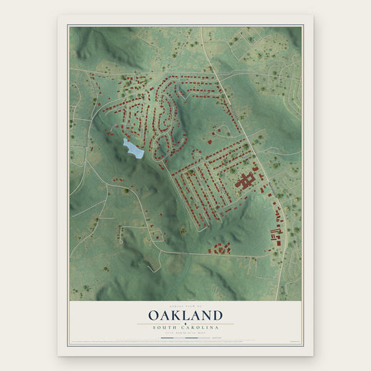Oakland, South Carolina map print, the full design