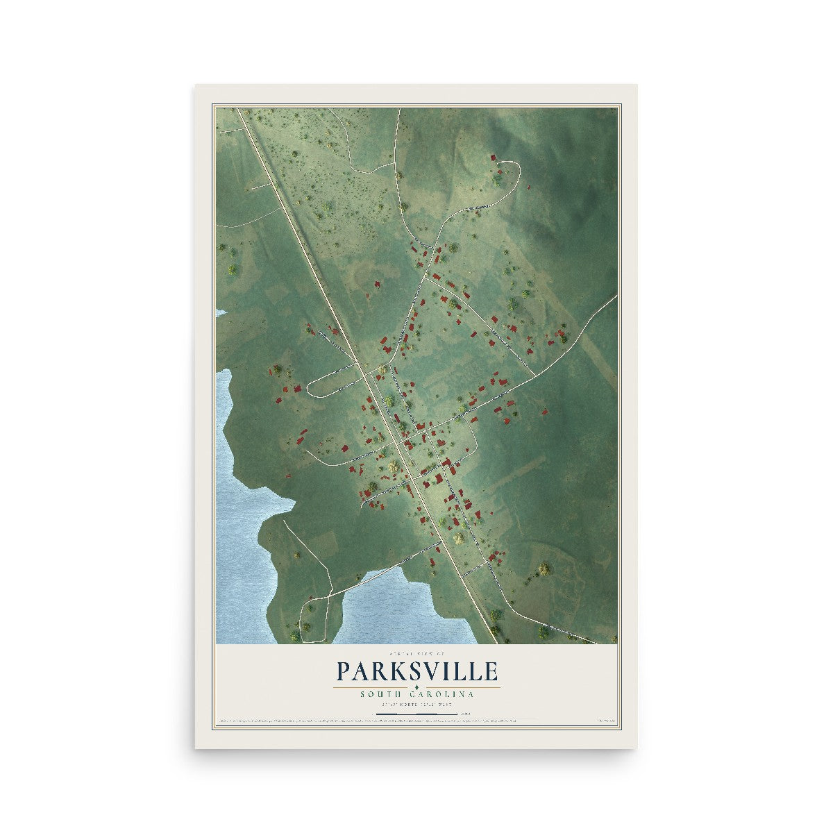 Map of Parksville, South Carolina, 12 x 18 inch unframed archival matte print