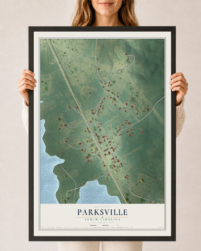 Map of Parksville, South Carolina, 24 x 36 inch print in a black wood frame