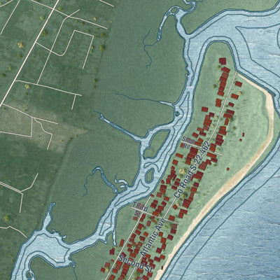 Close-up of the map of Pawleys Island, South Carolina print showing street and building detail