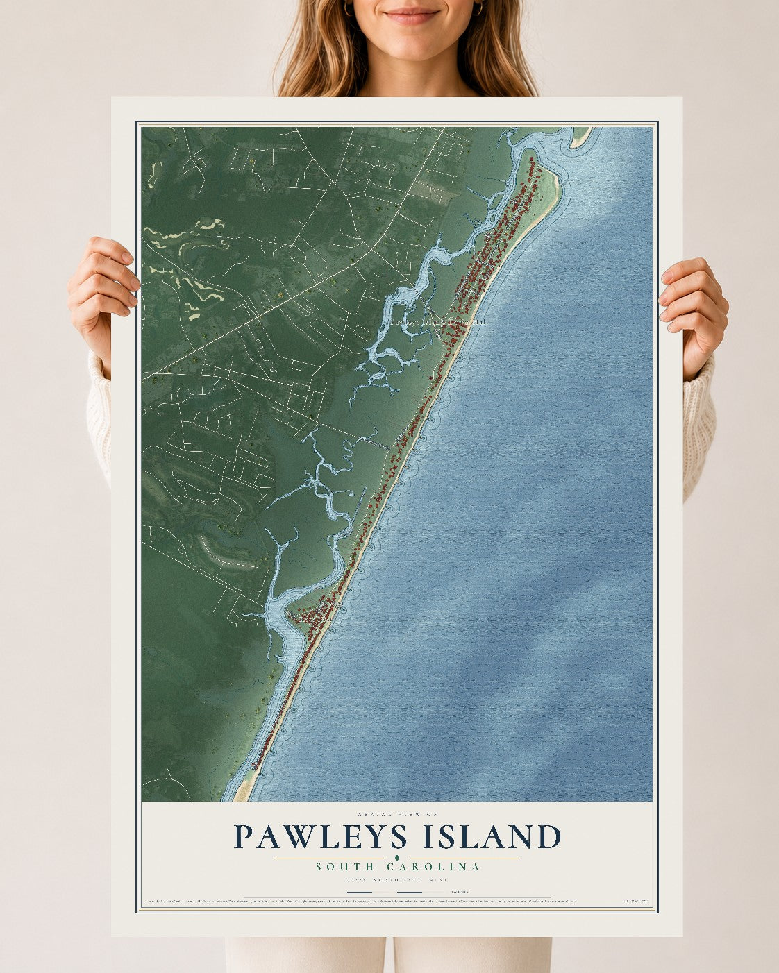 Map of Pawleys Island, South Carolina, 24 x 36 inch unframed archival matte print