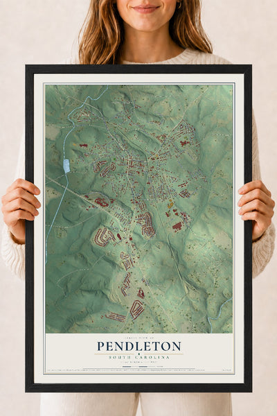Map of Pendleton, South Carolina, 18 x 24 inch print in a black wood frame