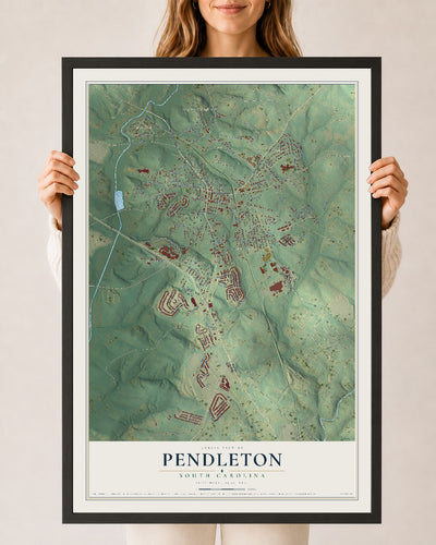 Map of Pendleton, South Carolina, 24 x 36 inch print in a black wood frame