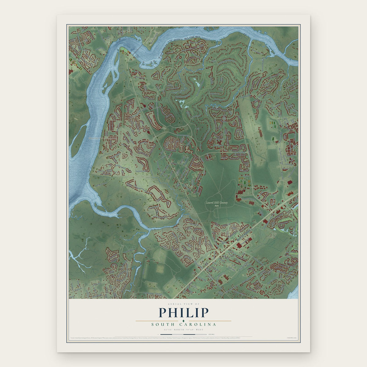 Philip, South Carolina map print, the full design