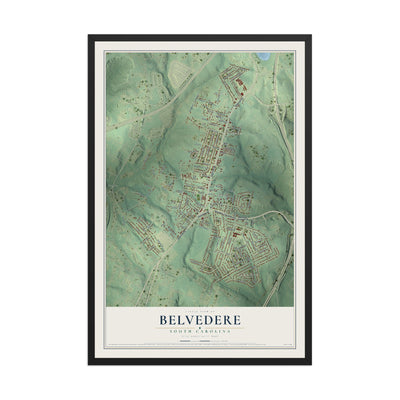 Map of Belvedere, South Carolina, 12 x 18 inch print in a black wood frame