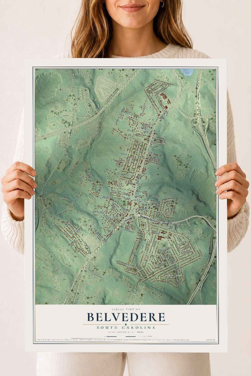 Map of Belvedere, South Carolina, 18 x 24 inch unframed archival matte print