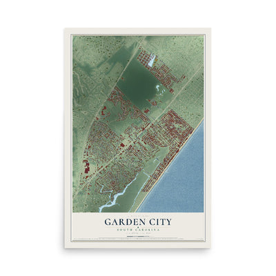 Map of Garden City, South Carolina, 12 x 18 inch unframed archival matte print
