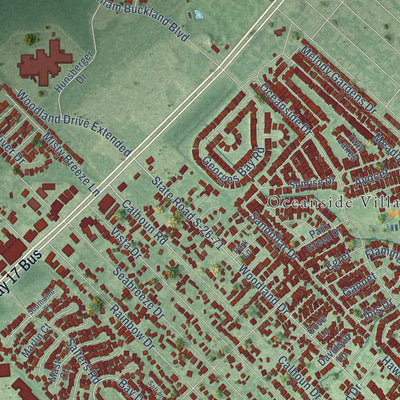 Close-up of the map of Garden City, South Carolina print showing street and building detail