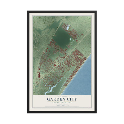 Map of Garden City, South Carolina, 12 x 18 inch print in a black wood frame