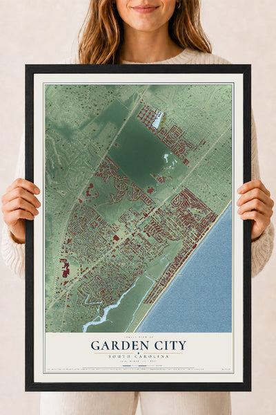 Map of Garden City, South Carolina, 18 x 24 inch print in a black wood frame