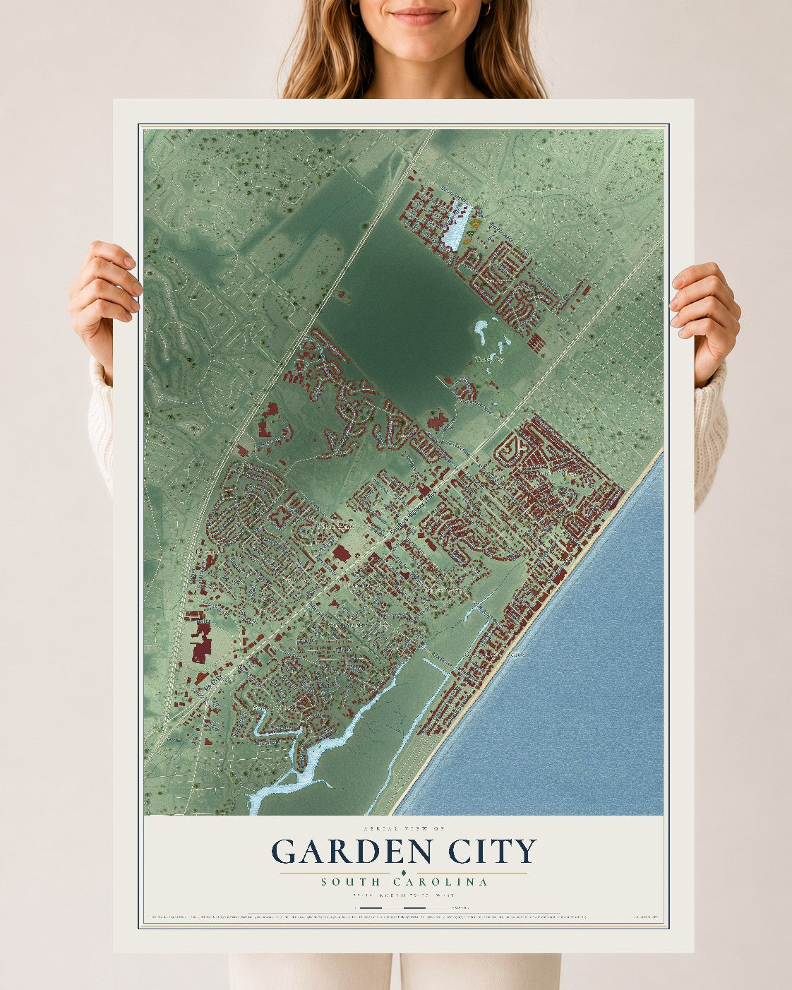 Map of Garden City, South Carolina, 24 x 36 inch unframed archival matte print