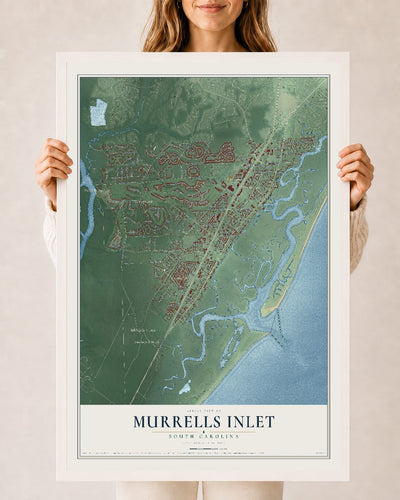 Map of Murrells Inlet, South Carolina, 24 x 36 inch print in a white wood frame